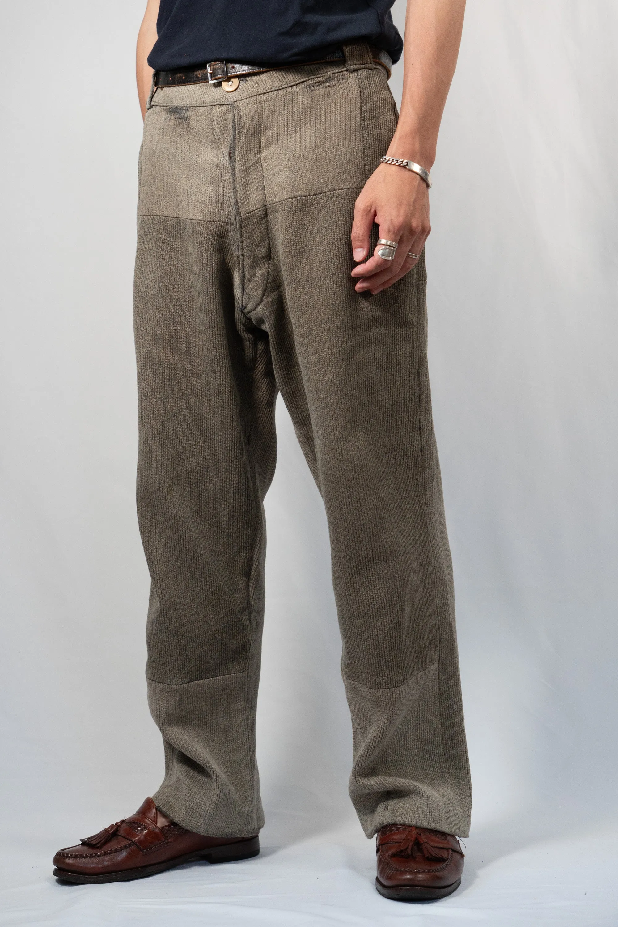 50s French Work Cotton Pique Brown Salt&Pepper Patch Work