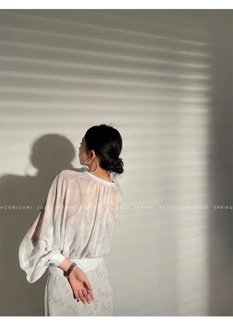 Aconiconi｜Light Cloud Creamy Gentle French 2 Piece Tops and Skirts suit - Cloud