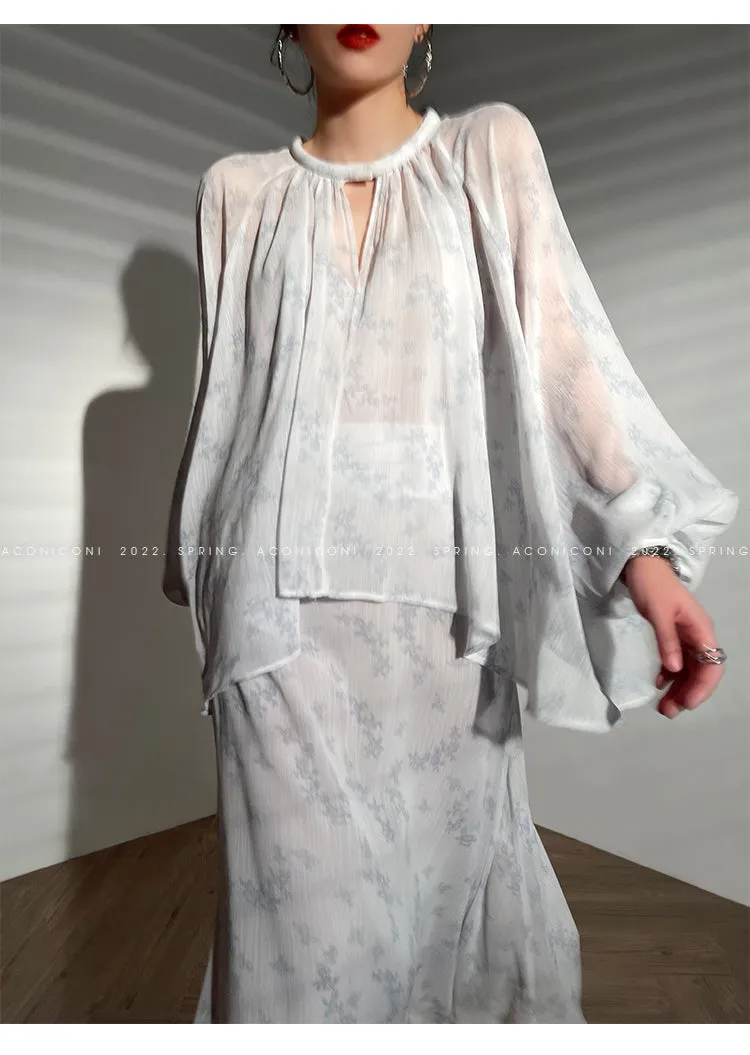 Aconiconi｜Light Cloud Creamy Gentle French 2 Piece Tops and Skirts suit - Cloud