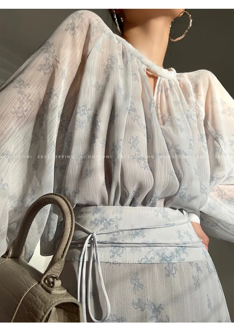 Aconiconi｜Light Cloud Creamy Gentle French 2 Piece Tops and Skirts suit - Cloud