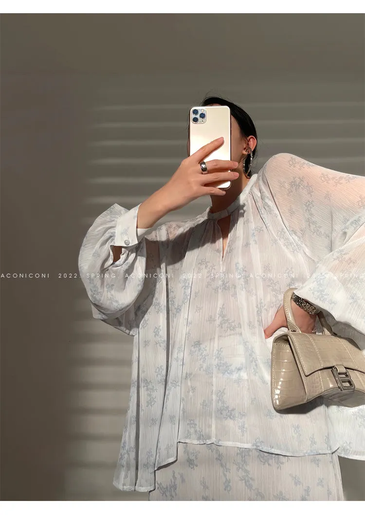 Aconiconi｜Light Cloud Creamy Gentle French 2 Piece Tops and Skirts suit - Cloud