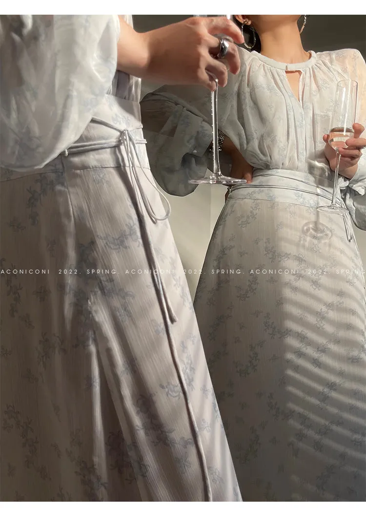 Aconiconi｜Light Cloud Creamy Gentle French 2 Piece Tops and Skirts suit - Cloud