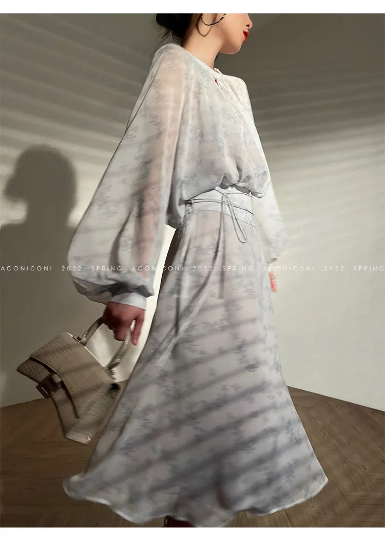 Aconiconi｜Light Cloud Creamy Gentle French 2 Piece Tops and Skirts suit - Cloud