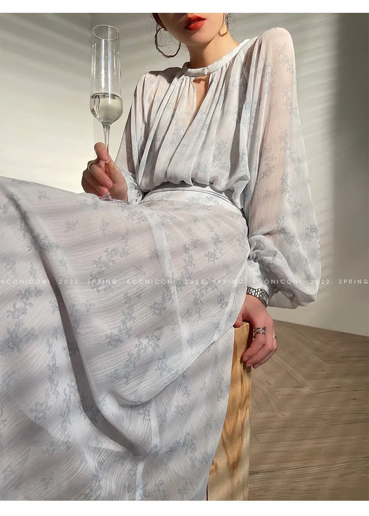 Aconiconi｜Light Cloud Creamy Gentle French 2 Piece Tops and Skirts suit - Cloud