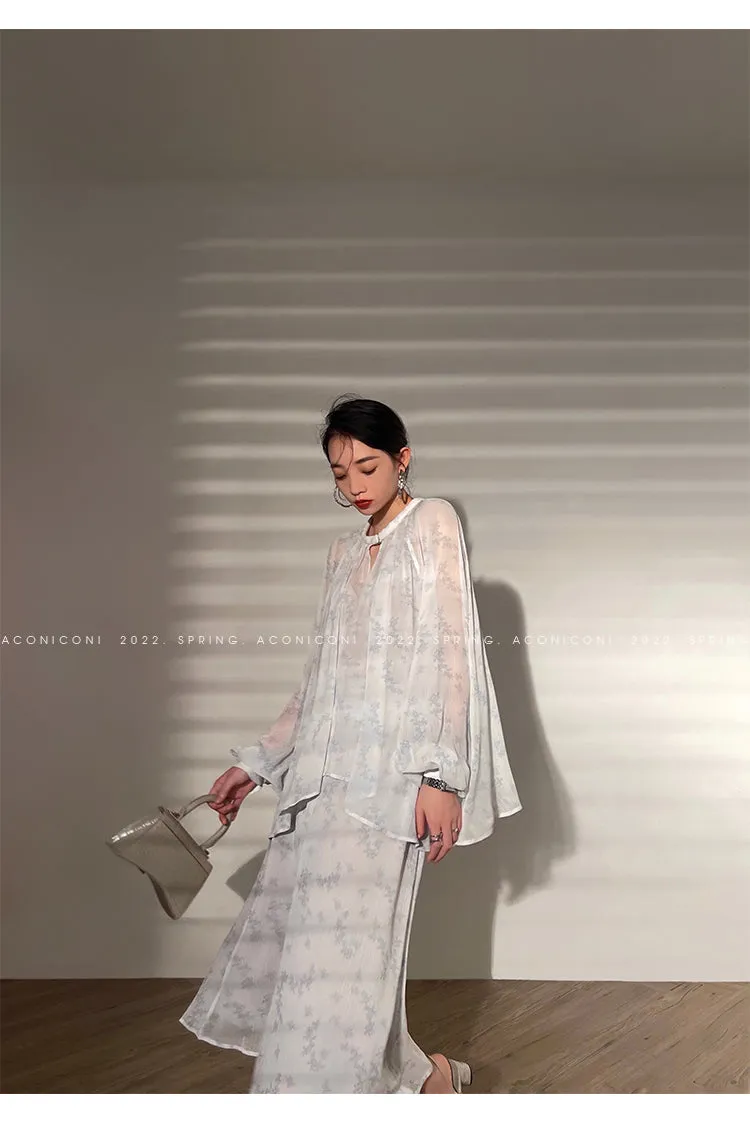 Aconiconi｜Light Cloud Creamy Gentle French 2 Piece Tops and Skirts suit - Cloud