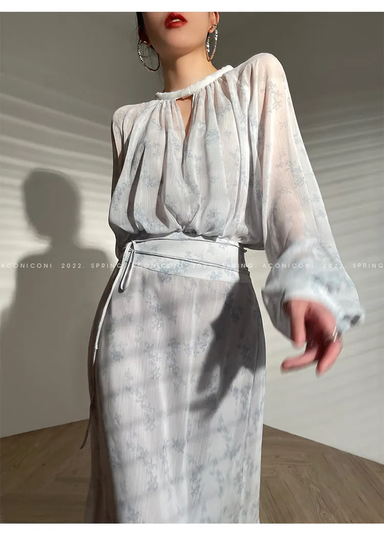 Aconiconi｜Light Cloud Creamy Gentle French 2 Piece Tops and Skirts suit - Cloud