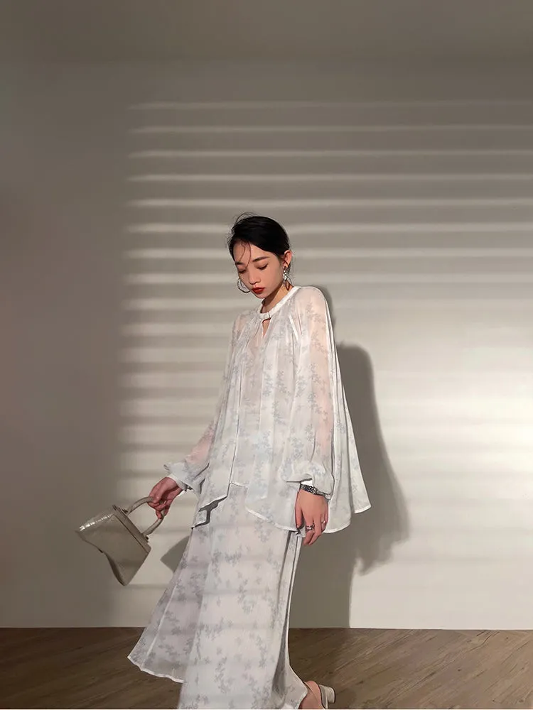 Aconiconi｜Light Cloud Creamy Gentle French 2 Piece Tops and Skirts suit - Cloud
