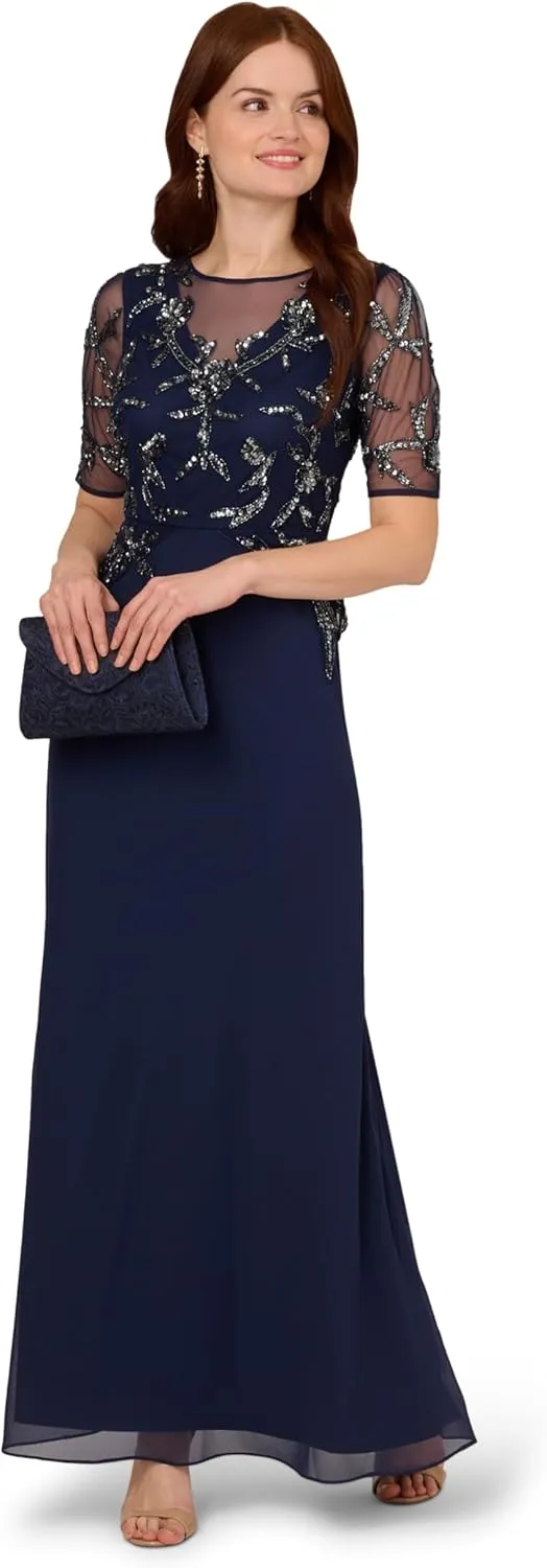 Adrianna Papell Women's Beaded Chiffon Long Dress