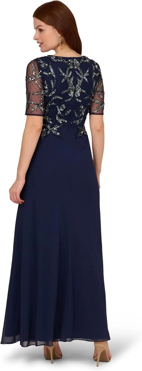 Adrianna Papell Women's Beaded Chiffon Long Dress