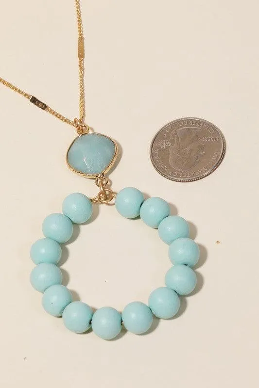 Blue Ball Beaded Circle Cutout Long Necklace