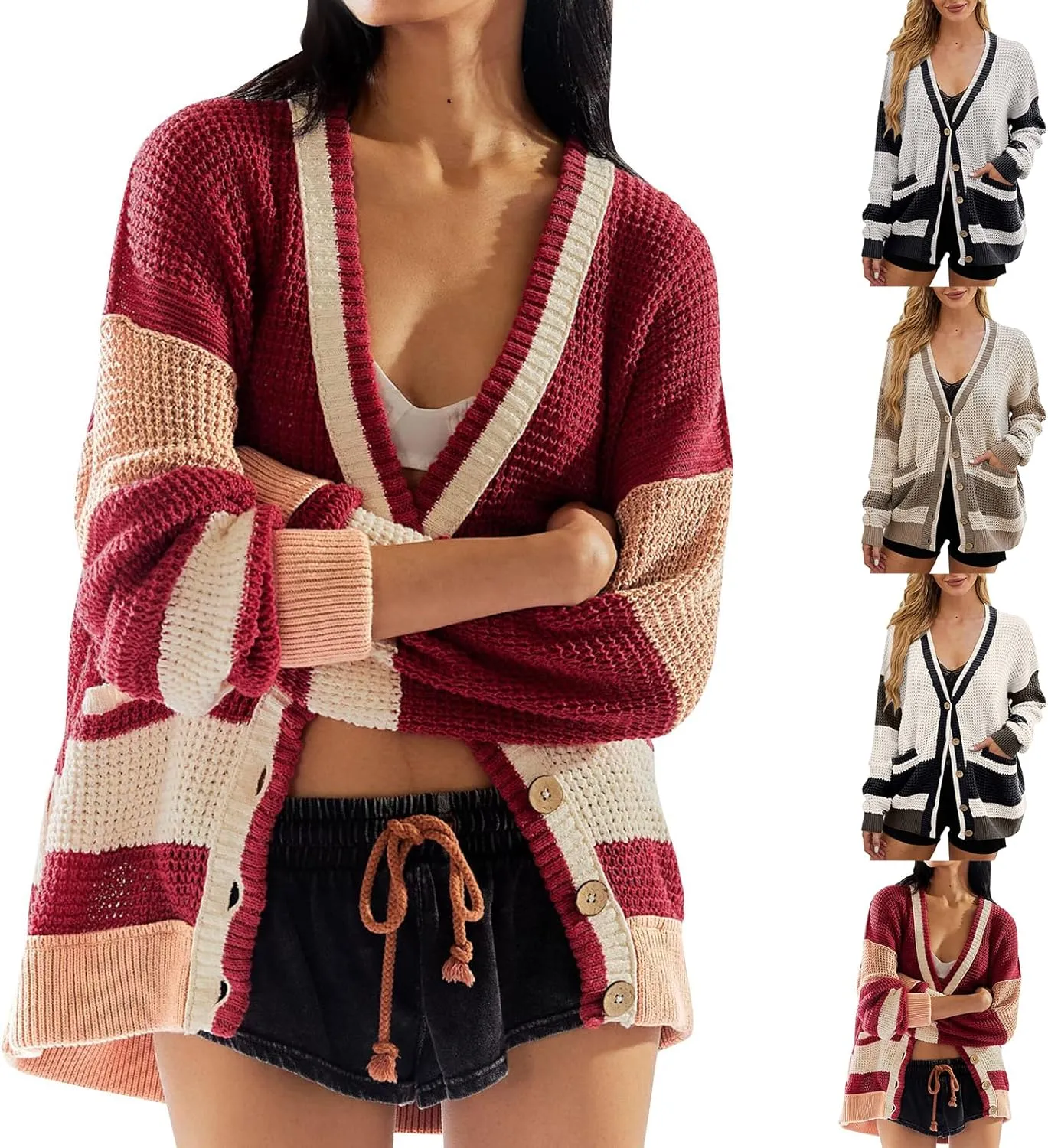Cardigan Sweaters for Women Lightweight Button Down Cardigan Sweaters Long Sleeve V Neck Knit Tops with Pockets