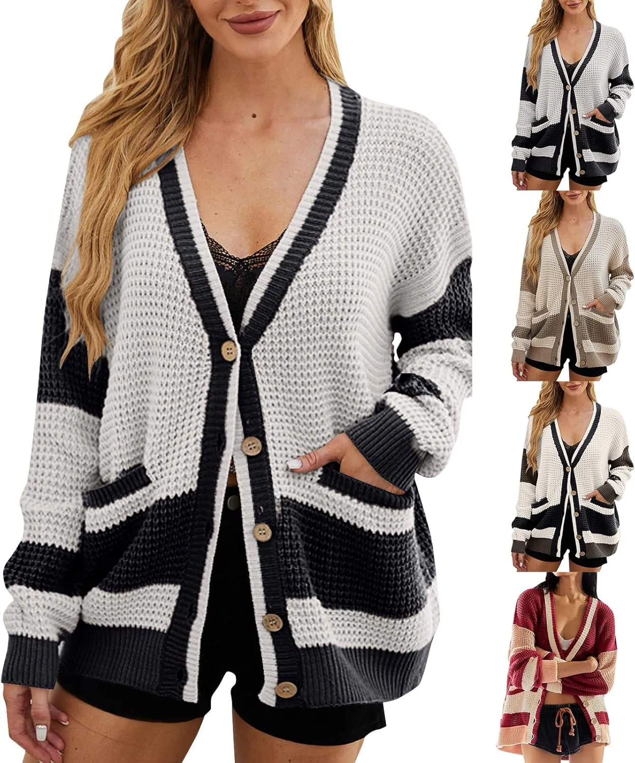Cardigan Sweaters for Women Lightweight Button Down Cardigan Sweaters Long Sleeve V Neck Knit Tops with Pockets