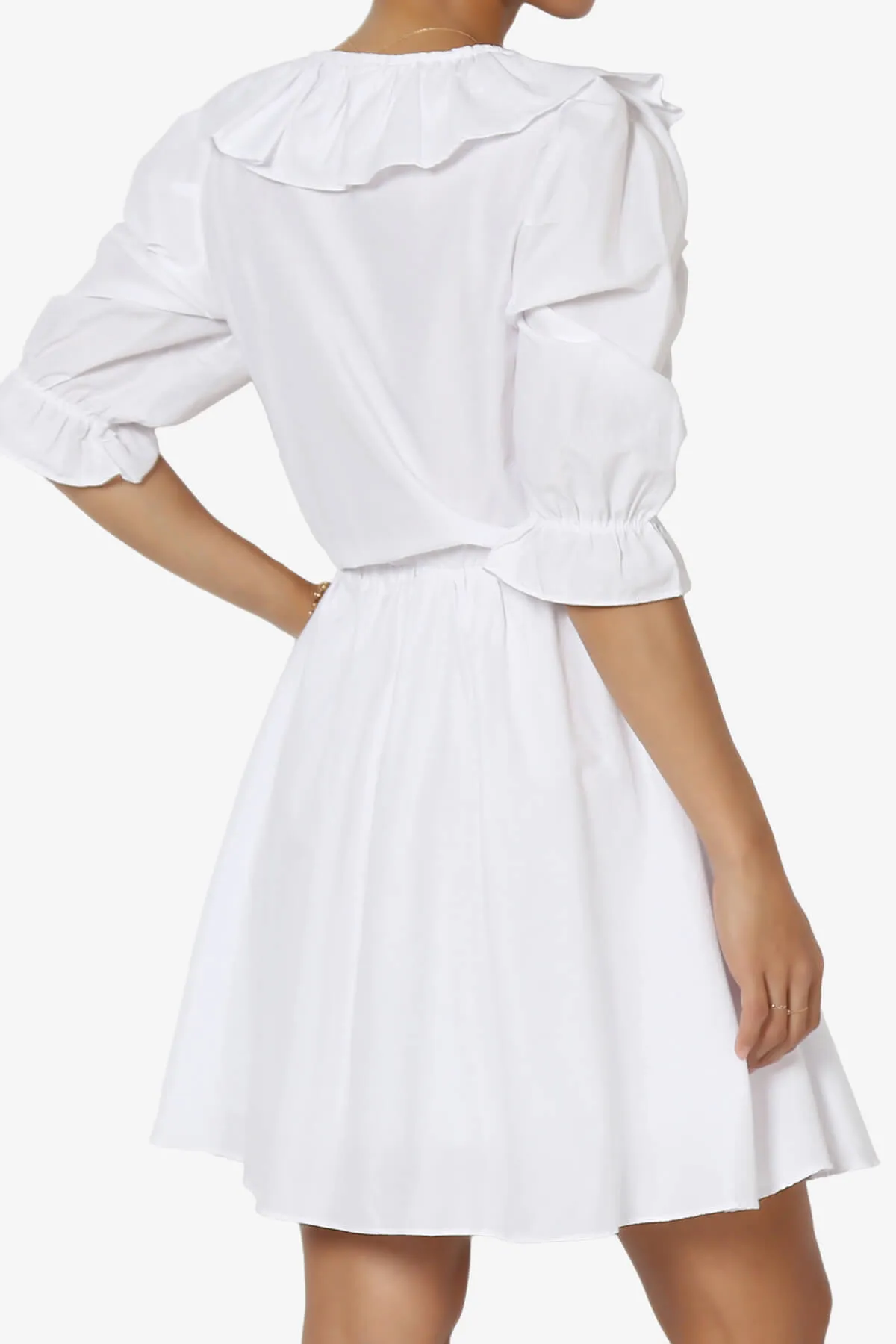 Corenne Ruffle Collar Puff Sleeve Dress in White