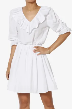Corenne Ruffle Collar Puff Sleeve Dress in White