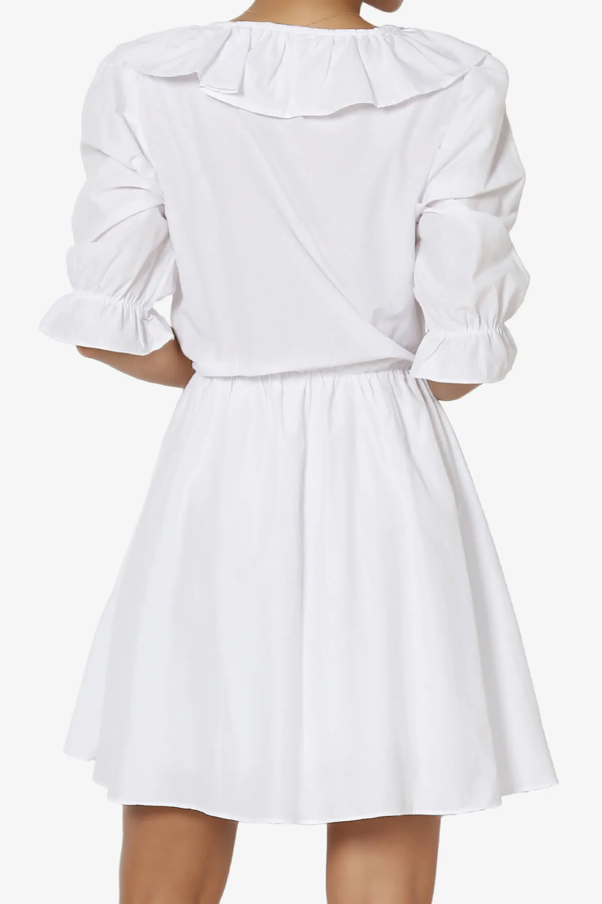 Corenne Ruffle Collar Puff Sleeve Dress in White