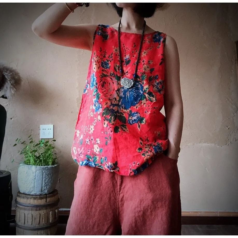 Karma Floral Linen Tank Top