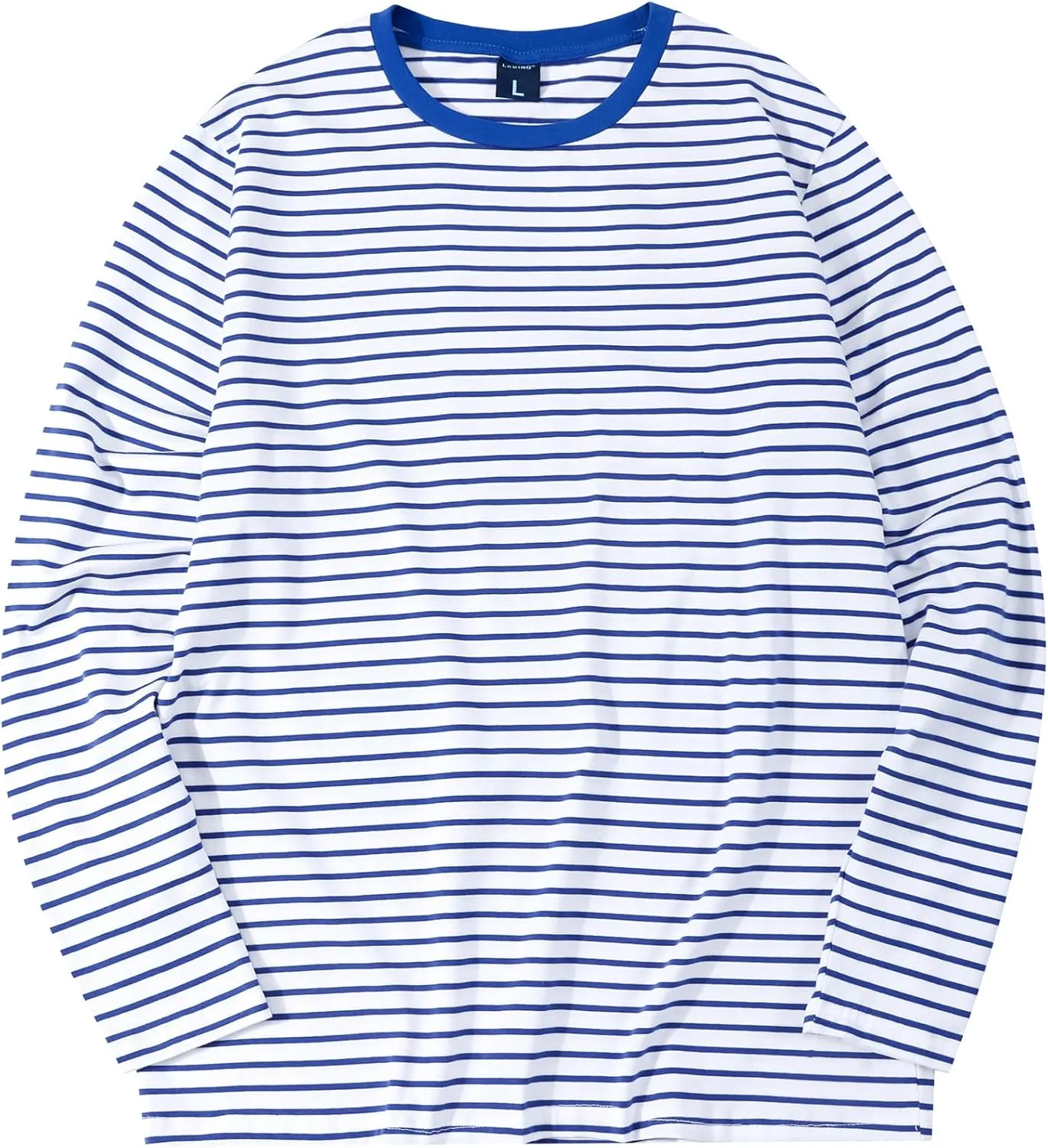 LEDING Mens Shirts Striped Cotton Spandex Crewneck Long Sleeve Black White Soft Elastic Cotton Basic Stripe tee Shirt