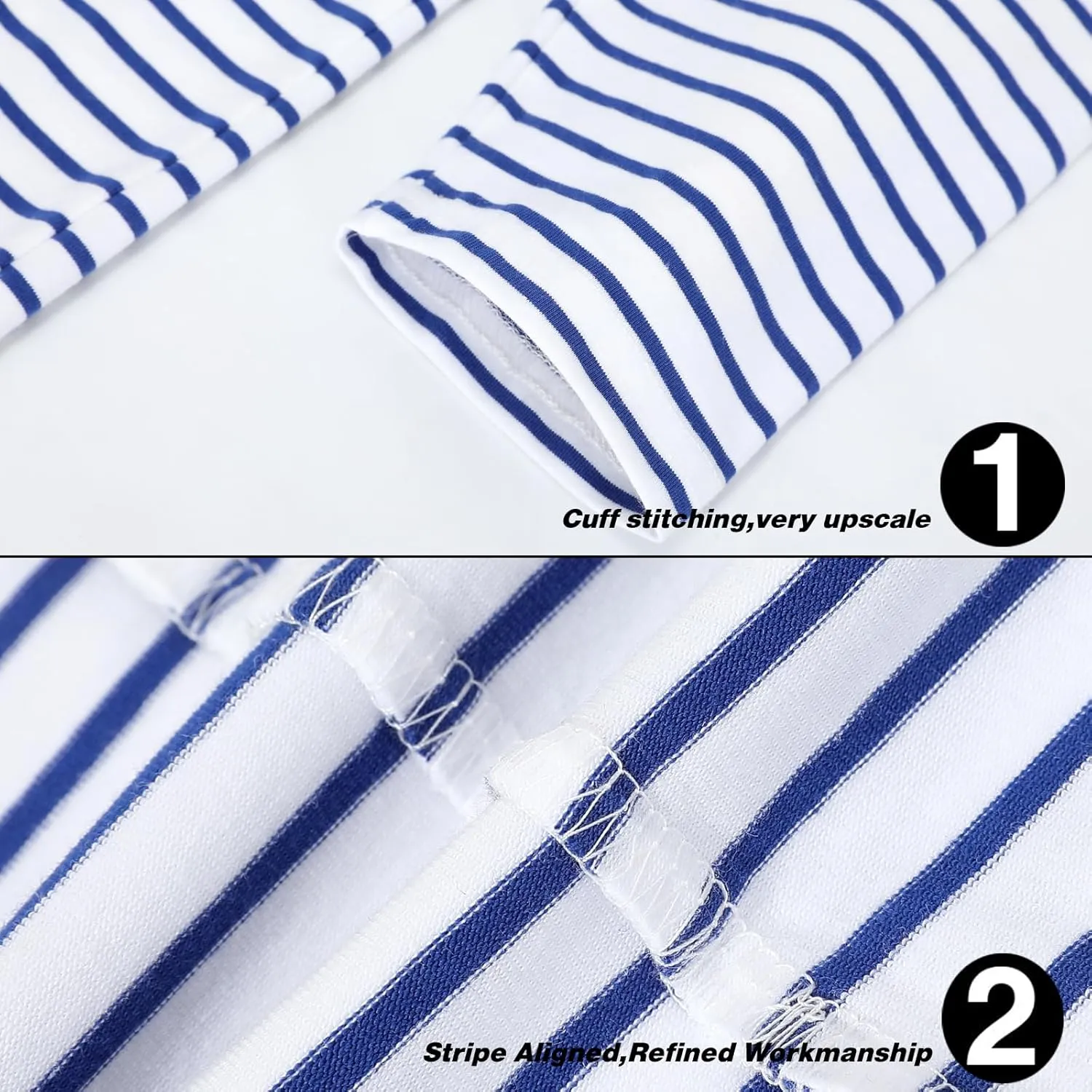 LEDING Mens Shirts Striped Cotton Spandex Crewneck Long Sleeve Black White Soft Elastic Cotton Basic Stripe tee Shirt