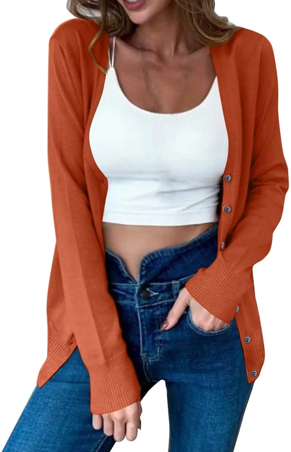 Lightweight Cardigan Sweaters for Women Fall Fashion 2024 Long Sleeve Open Front v Neck Button Down Cardigan Jackets