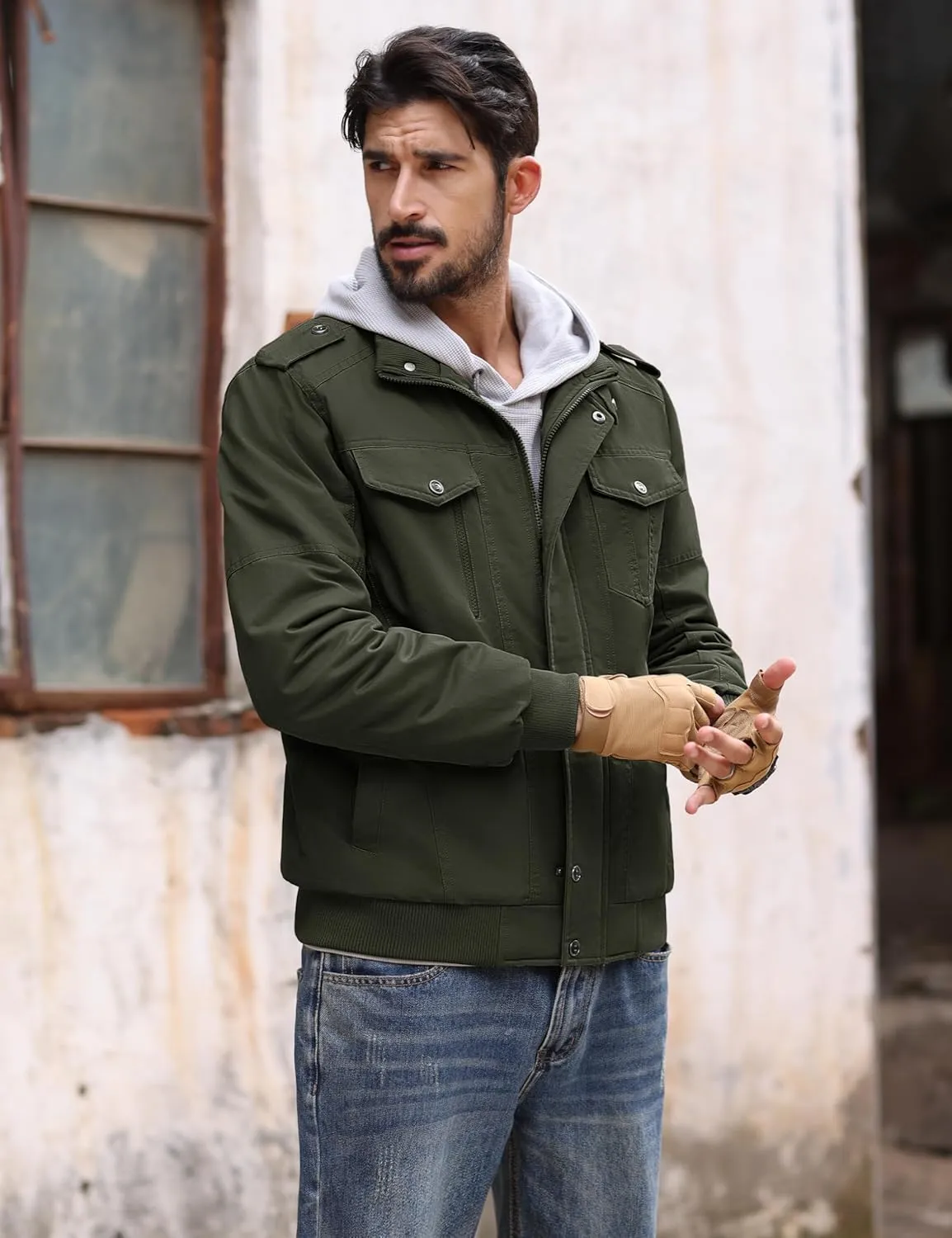 MAGCOMSEN Mens Winter Jacket Fleece Lined Work Jackets Waxed Canvas Shirt Jackets Warm Sherpa Trucker Military Jacket