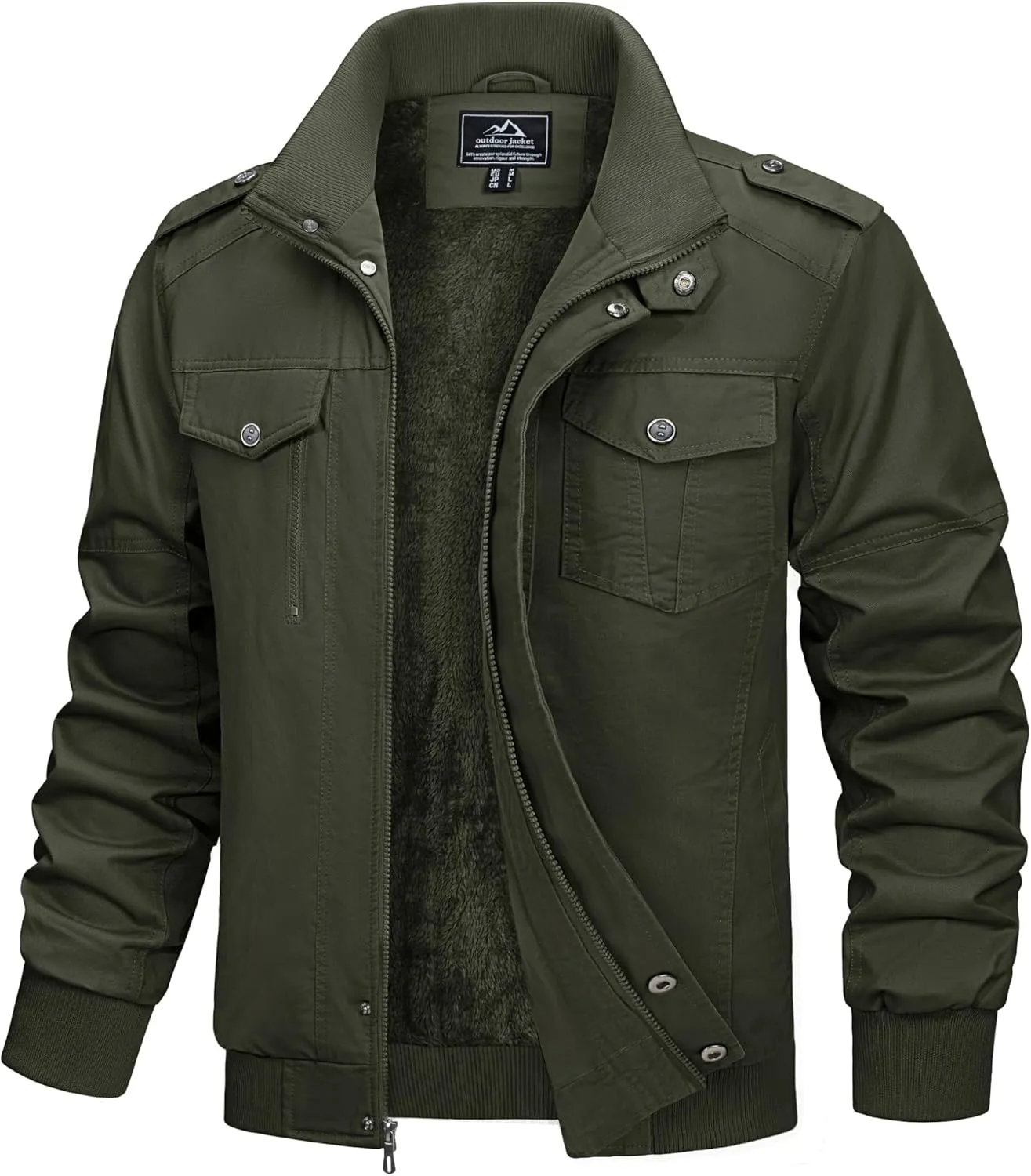 MAGCOMSEN Mens Winter Jacket Fleece Lined Work Jackets Waxed Canvas Shirt Jackets Warm Sherpa Trucker Military Jacket