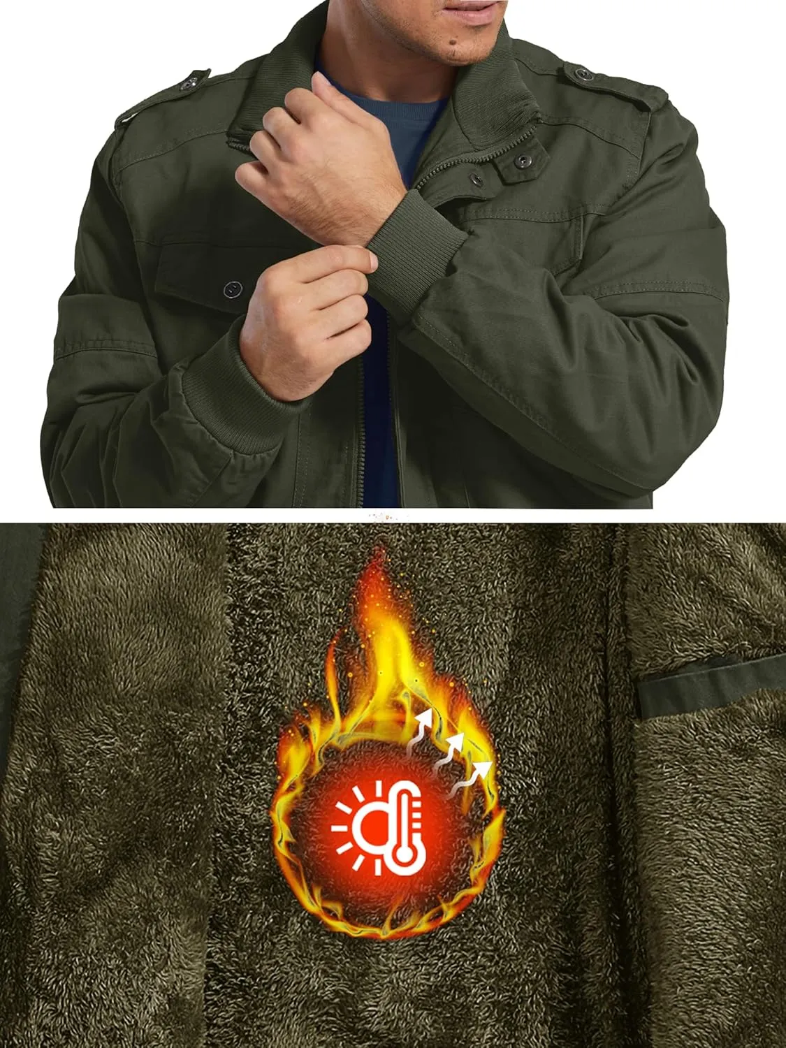 MAGCOMSEN Mens Winter Jacket Fleece Lined Work Jackets Waxed Canvas Shirt Jackets Warm Sherpa Trucker Military Jacket