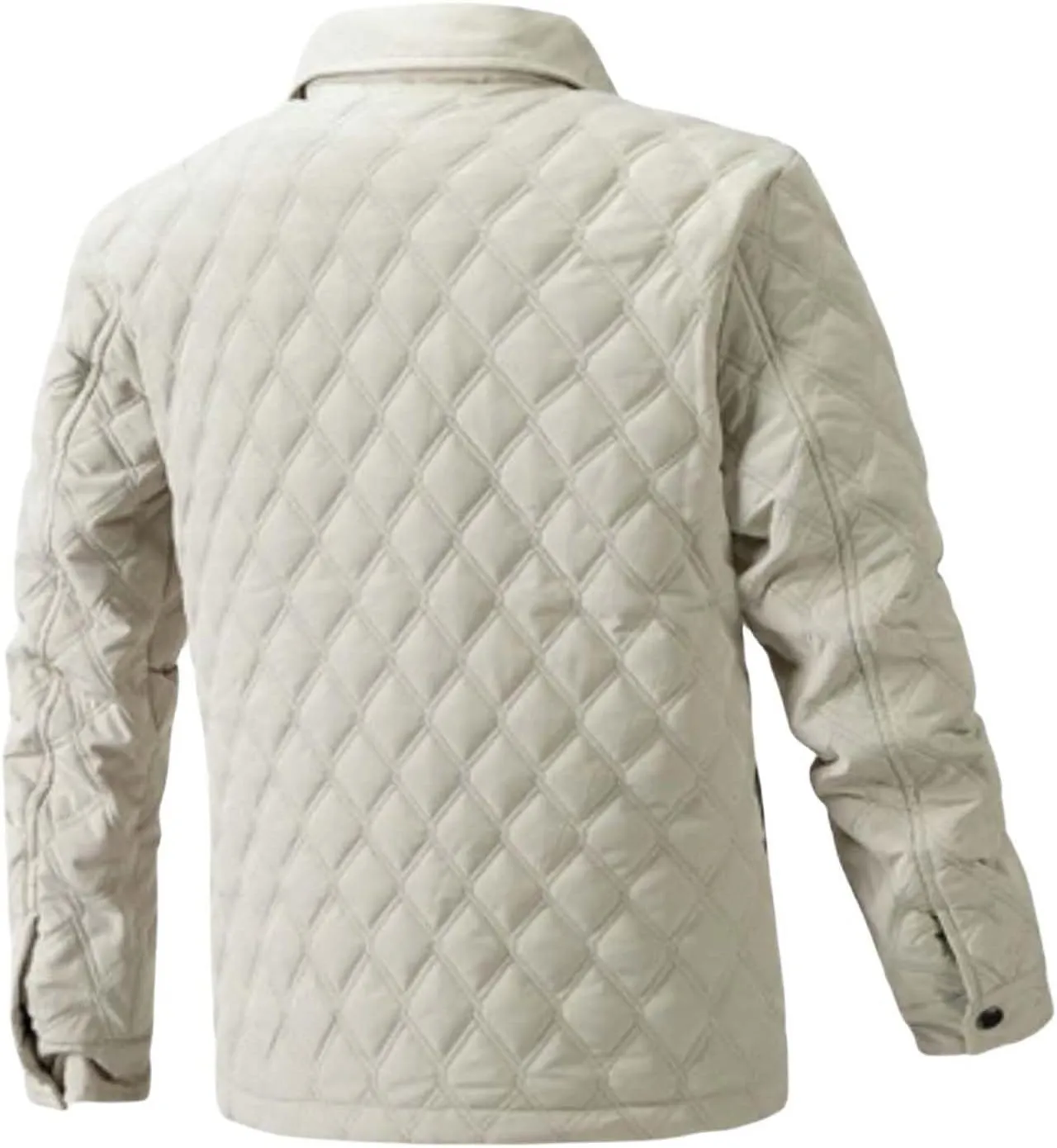 Men's Diamond Quilted Puffer Jacket Casual Fall Winter Shirts Snap Button Down Shirt Jackets for Men with Pockets