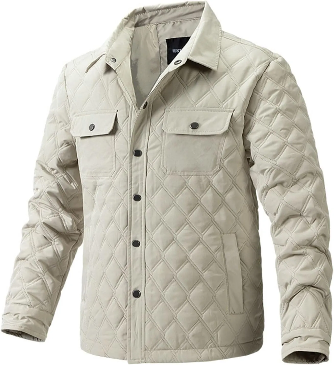 Men's Diamond Quilted Puffer Jacket Casual Fall Winter Shirts Snap Button Down Shirt Jackets for Men with Pockets