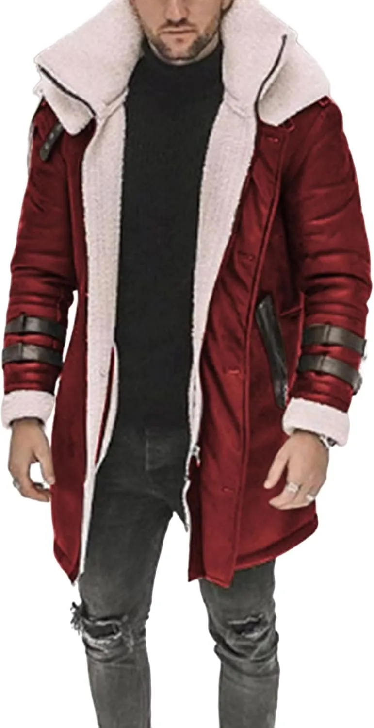Mens Faux Lambskin Swedish Bomber Coat Long Jackets Fleece Sherpa Lined Leather Jacket Fur Coats for Men