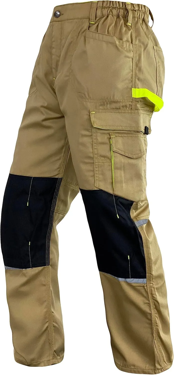 Men's Heavy Duty Tactical Work Pants with Cordura Knee Reinforcement and Multi-Pocket Combat Cargo Utility Work Trousers