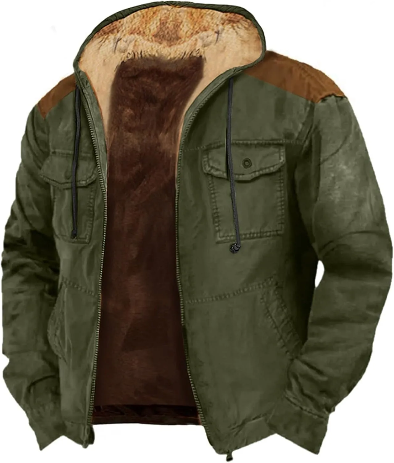Men's Military Sherpa Lined Jacket Fleece Zipper Hoodie Sweatshirt Coat Full Zip Up Midweight Tactical Jackets for Men