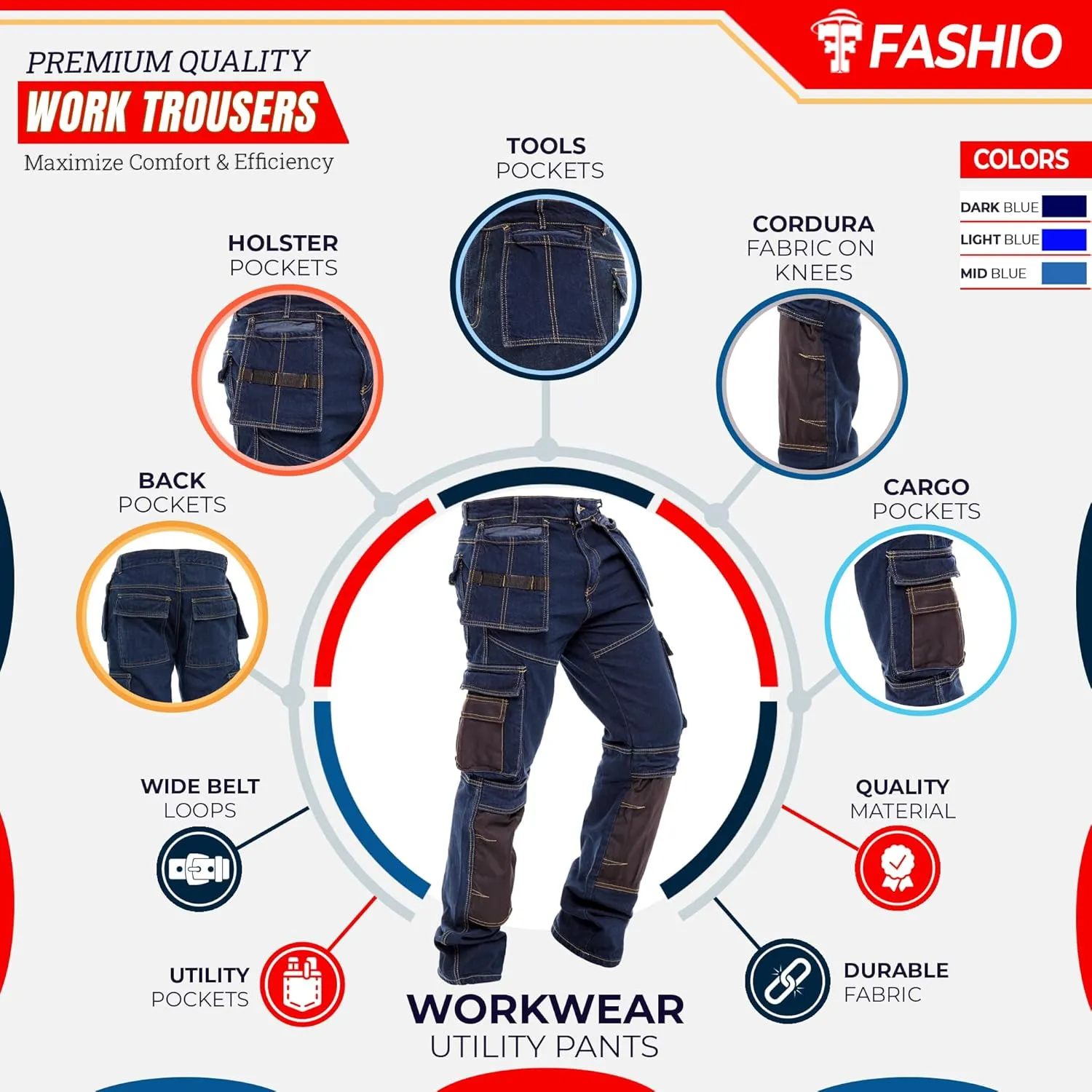 Mens Work Pants Tactical Utility Cargo Work Trousers Heavy Duty Construction Pants for Men Multi Pockets Denim Working Jeans