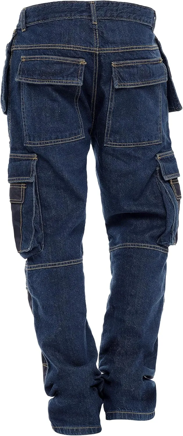 Mens Work Pants Tactical Utility Cargo Work Trousers Heavy Duty Construction Pants for Men Multi Pockets Denim Working Jeans