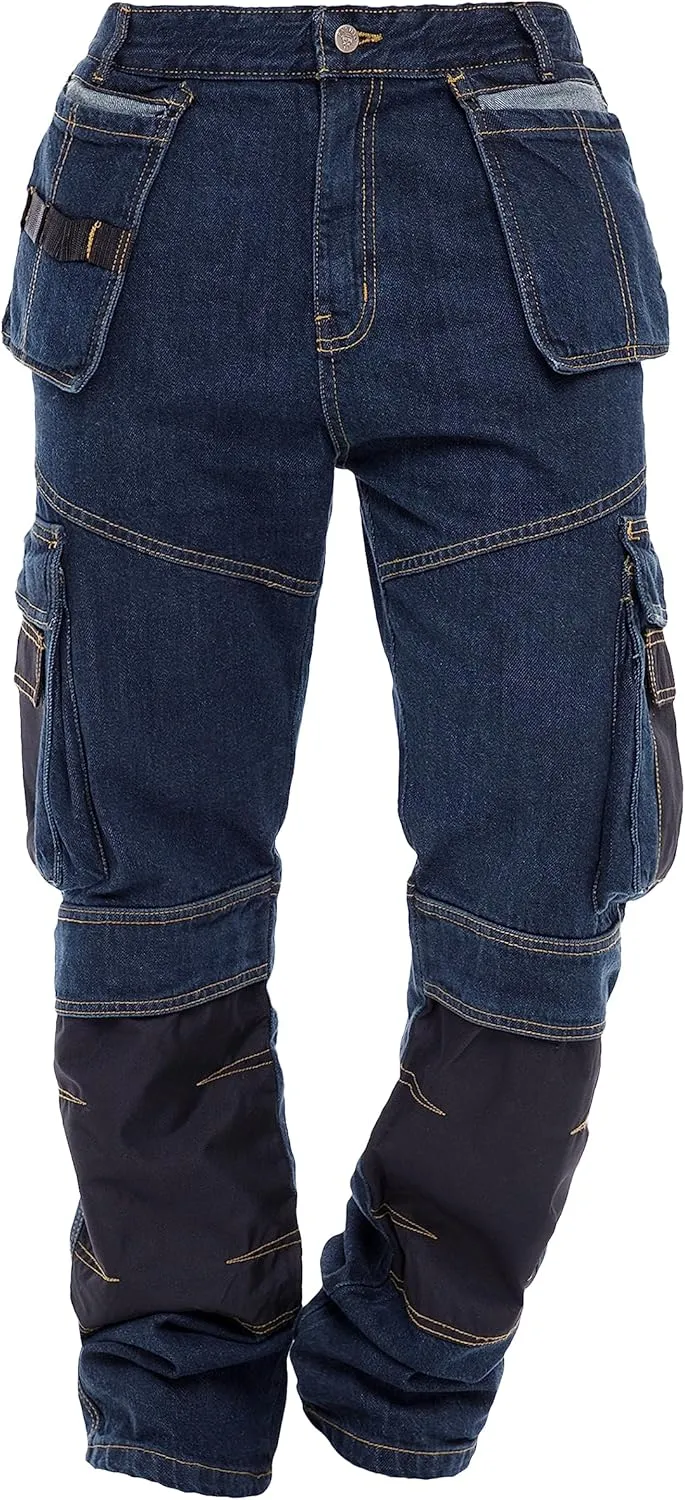 Mens Work Pants Tactical Utility Cargo Work Trousers Heavy Duty Construction Pants for Men Multi Pockets Denim Working Jeans