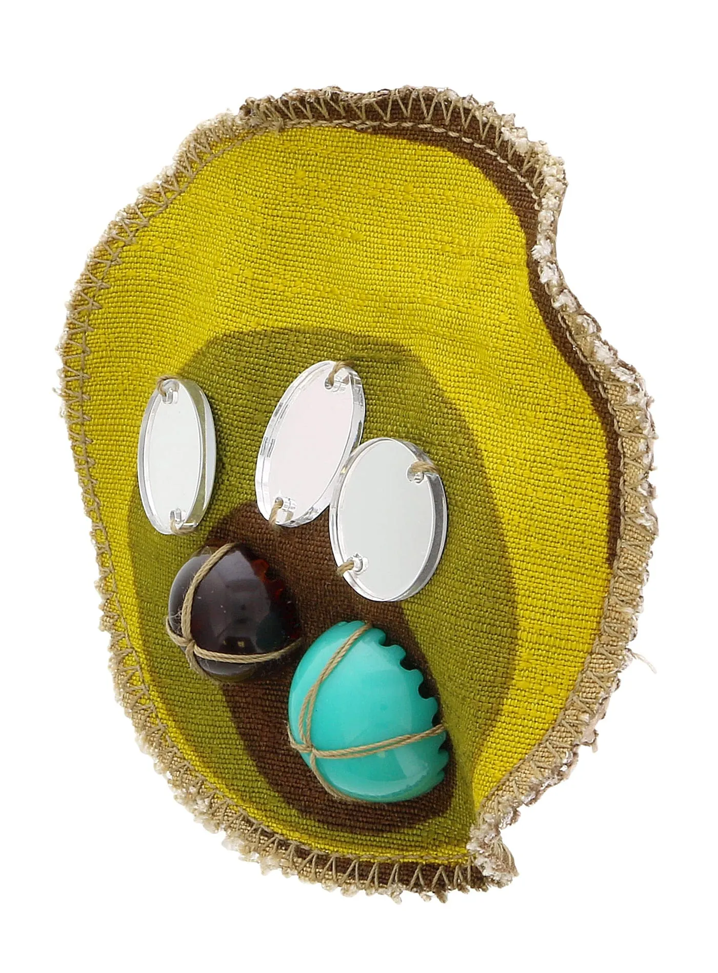 Miu Miu Green Fabric Beaded Brooch Pin-One Size