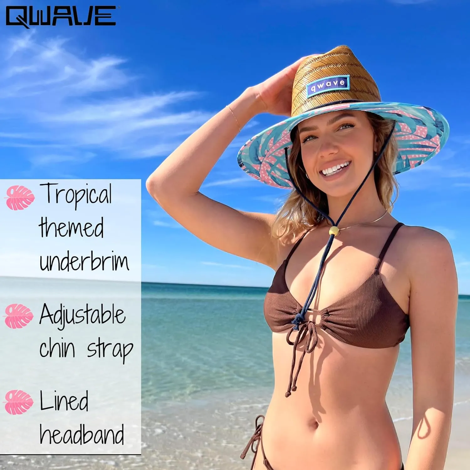 Qwave Straw Hats for Women - Stylish Tropical Print Designs, Beach Gear Sun Hats for Women, Lifeguard Hat with Sun Protection