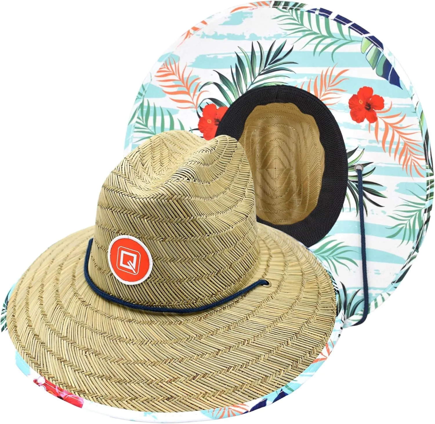 Qwave Straw Hats for Women - Stylish Tropical Print Designs, Beach Gear Sun Hats for Women, Lifeguard Hat with Sun Protection