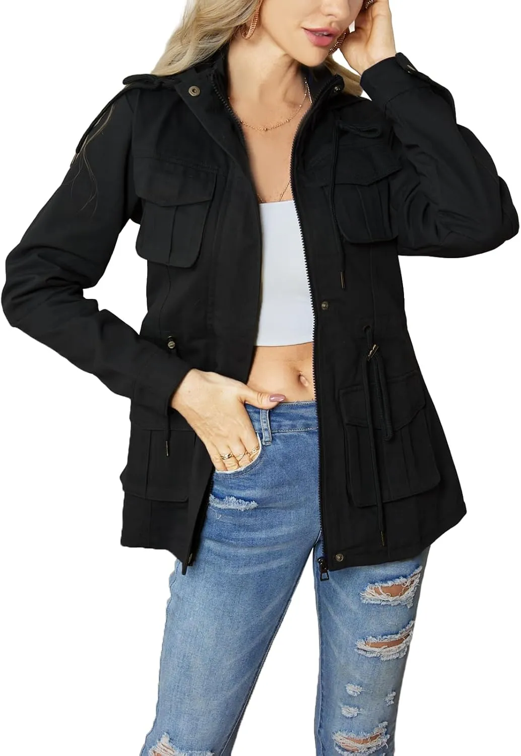 sexycherry Casual Jackets for Women Long Sleeve Lightweight Outwear Bomber Coats with Pockets