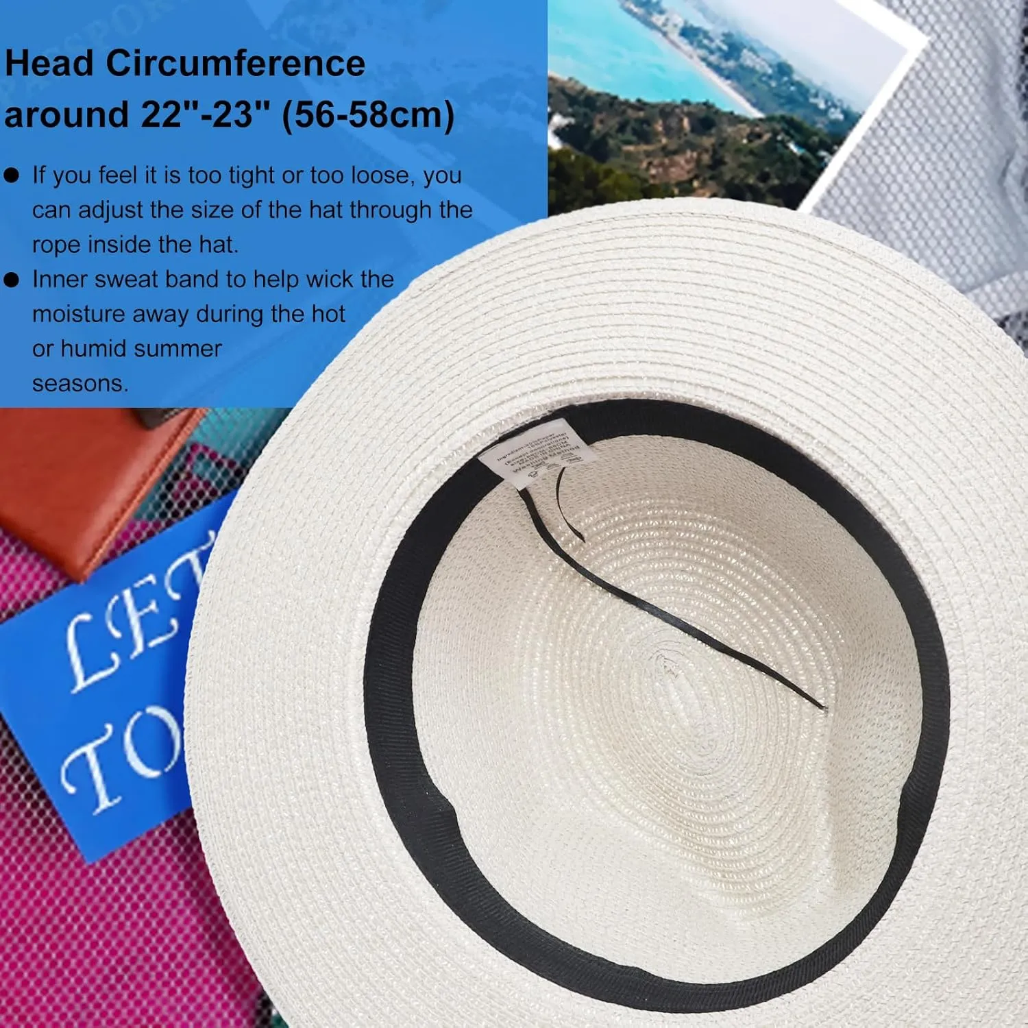 Summer Straw Fedora Hat for Women Men Travel Panama Hat with Wide Brim Roll Up Sun Hat for Beach Outdoor UPF 50 