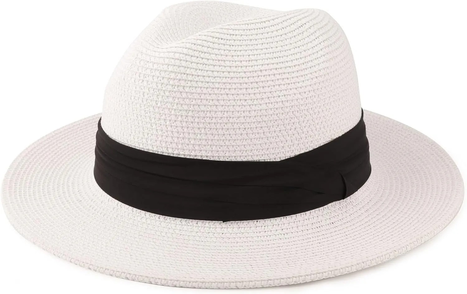 Summer Straw Fedora Hat for Women Men Travel Panama Hat with Wide Brim Roll Up Sun Hat for Beach Outdoor UPF 50 