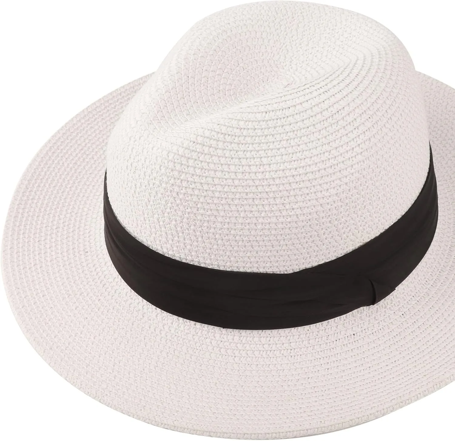 Summer Straw Fedora Hat for Women Men Travel Panama Hat with Wide Brim Roll Up Sun Hat for Beach Outdoor UPF 50 