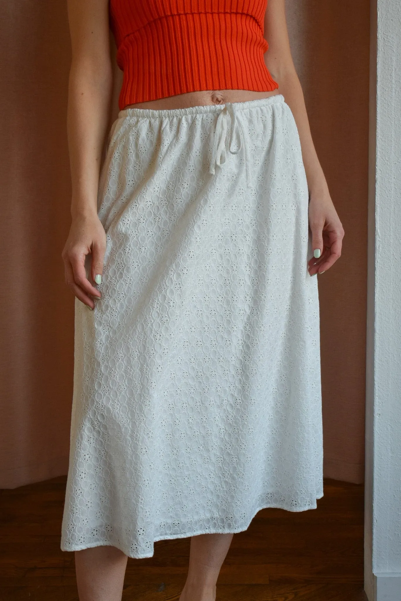 Sundream Eyelet Drawstring Maxi Skirt
