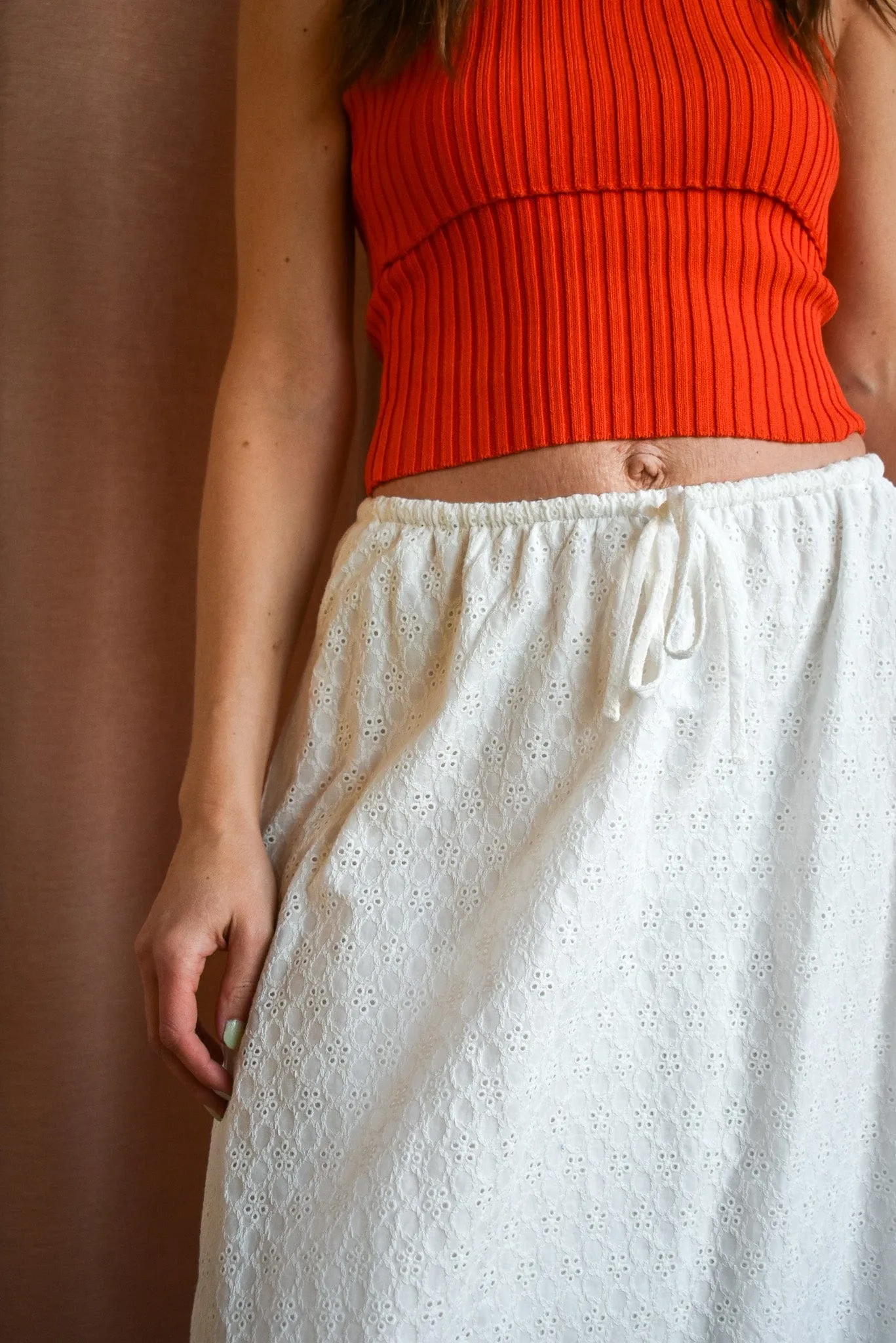 Sundream Eyelet Drawstring Maxi Skirt