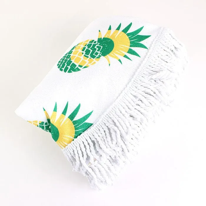 TW353X026A  Pineapple Print Round Fringed Beach Towel
