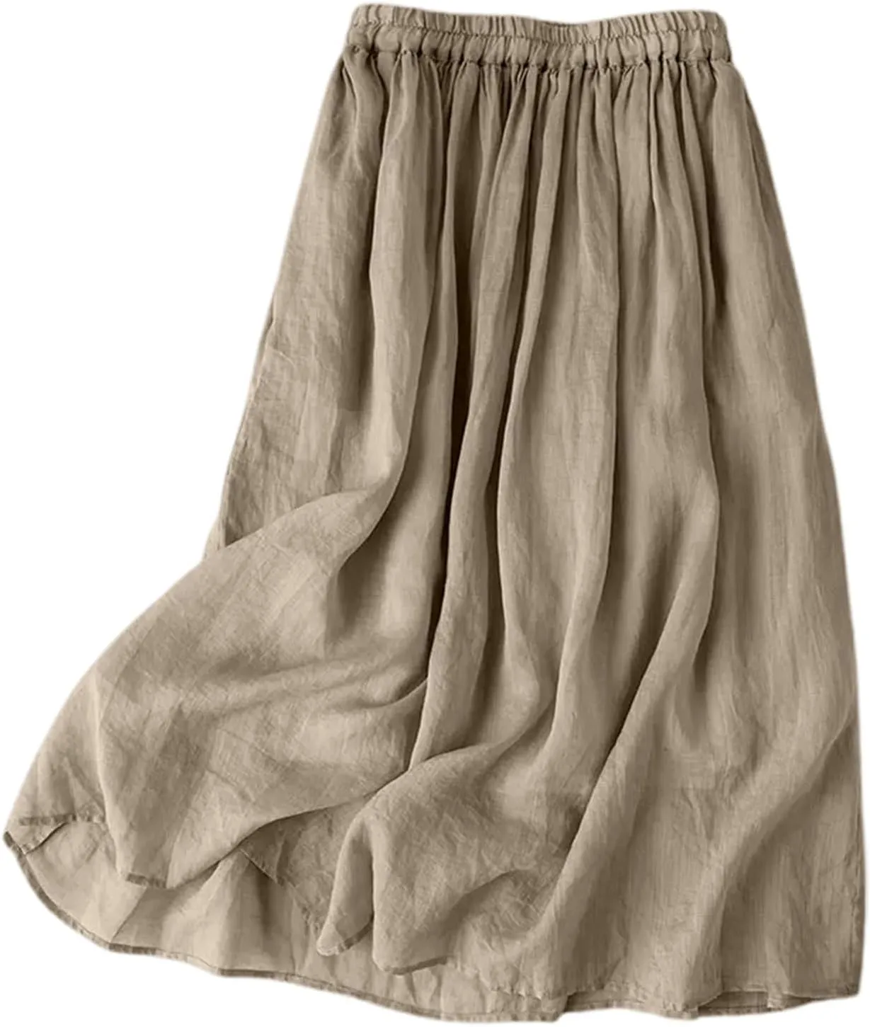 Women Linen Maxi Skirt Elastic Waist Flowy Peasant Long Skirts Renaissance Boho 2025 Summer Vacation A-Line Skirt