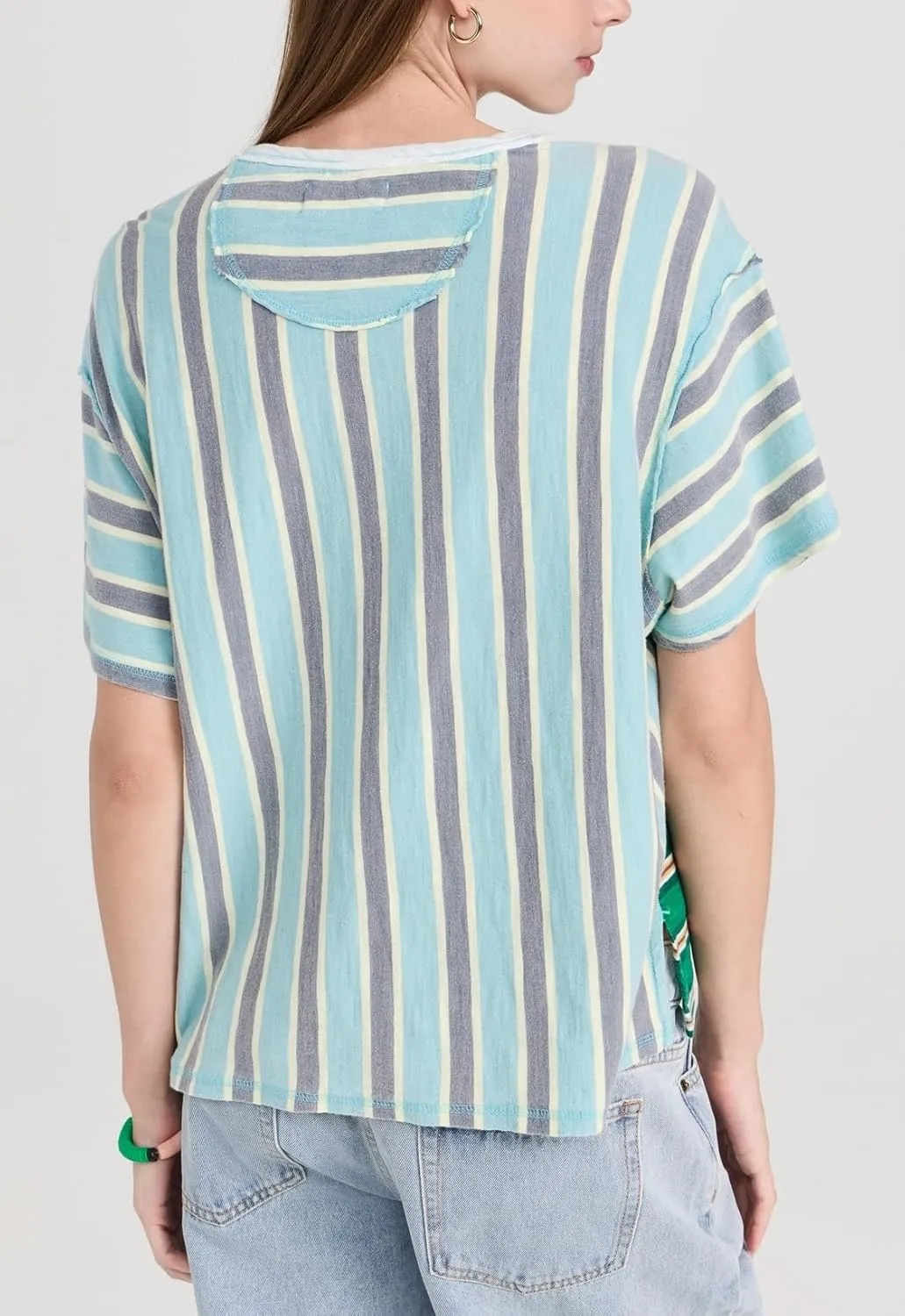 Women Oversized Striped T Shirt Crewneck Short Sleeve Color Black Shirts Loose Fit Summer Boxy Tops