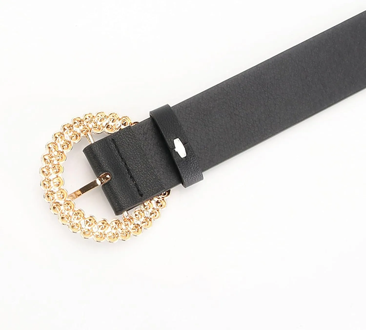 Women's Faux Leather Belt Fashion Belt Pearl Rhinestone Beaded Jeweled Round Casual Glitter Elegant Chunky Belt