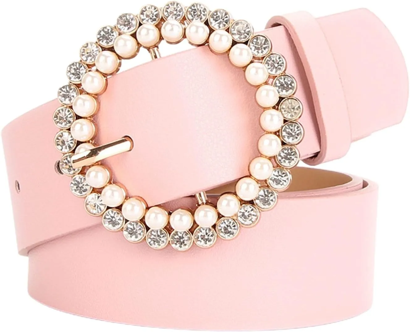Women's Faux Leather Belt Fashion Belt Pearl Rhinestone Beaded Jeweled Round Casual Glitter Elegant Chunky Belt