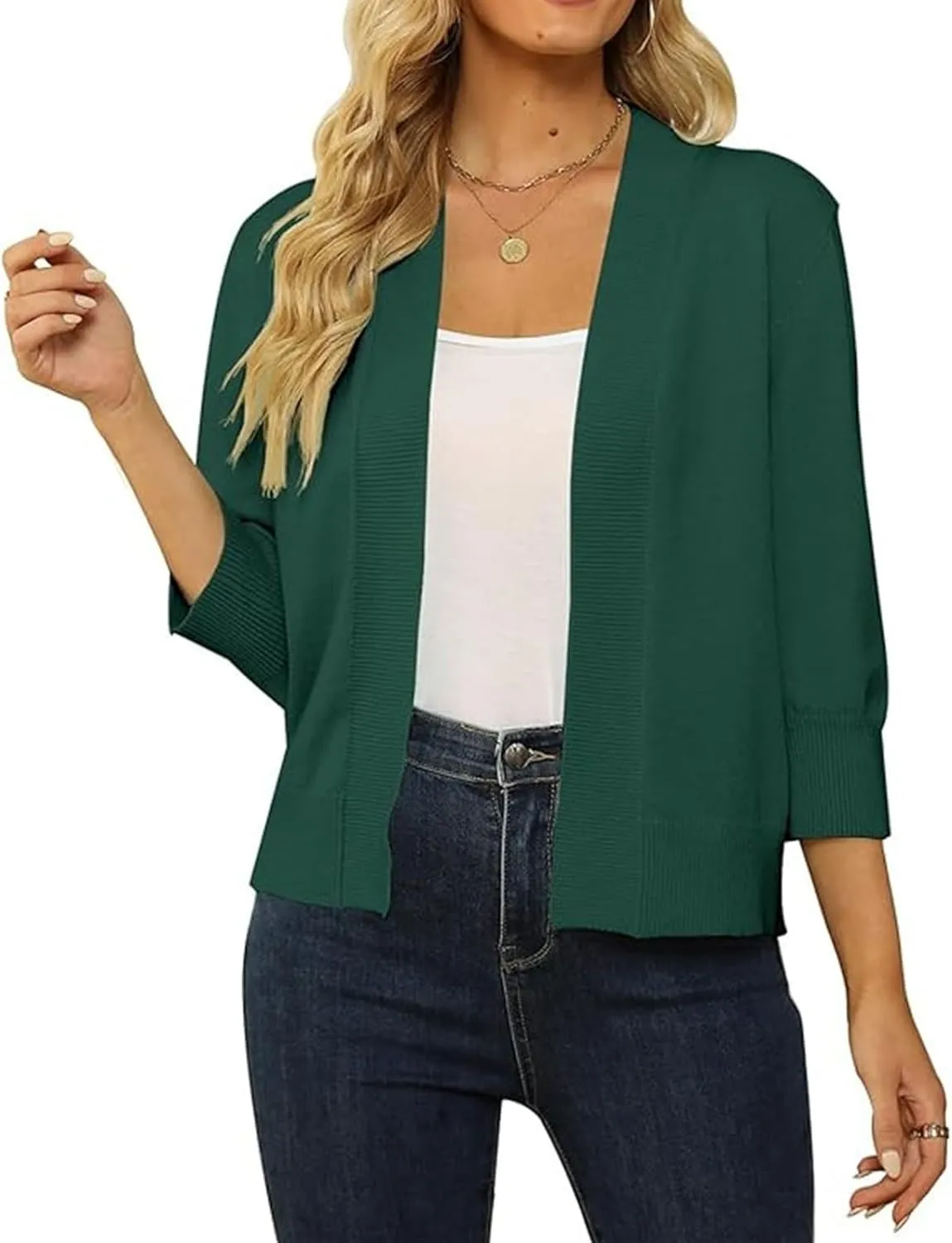 Women's Lightweight Lace Crochet Bolero Cardigan 3/4 Sleeve Knit Shawl Top Plaid Sweater Coats for Women