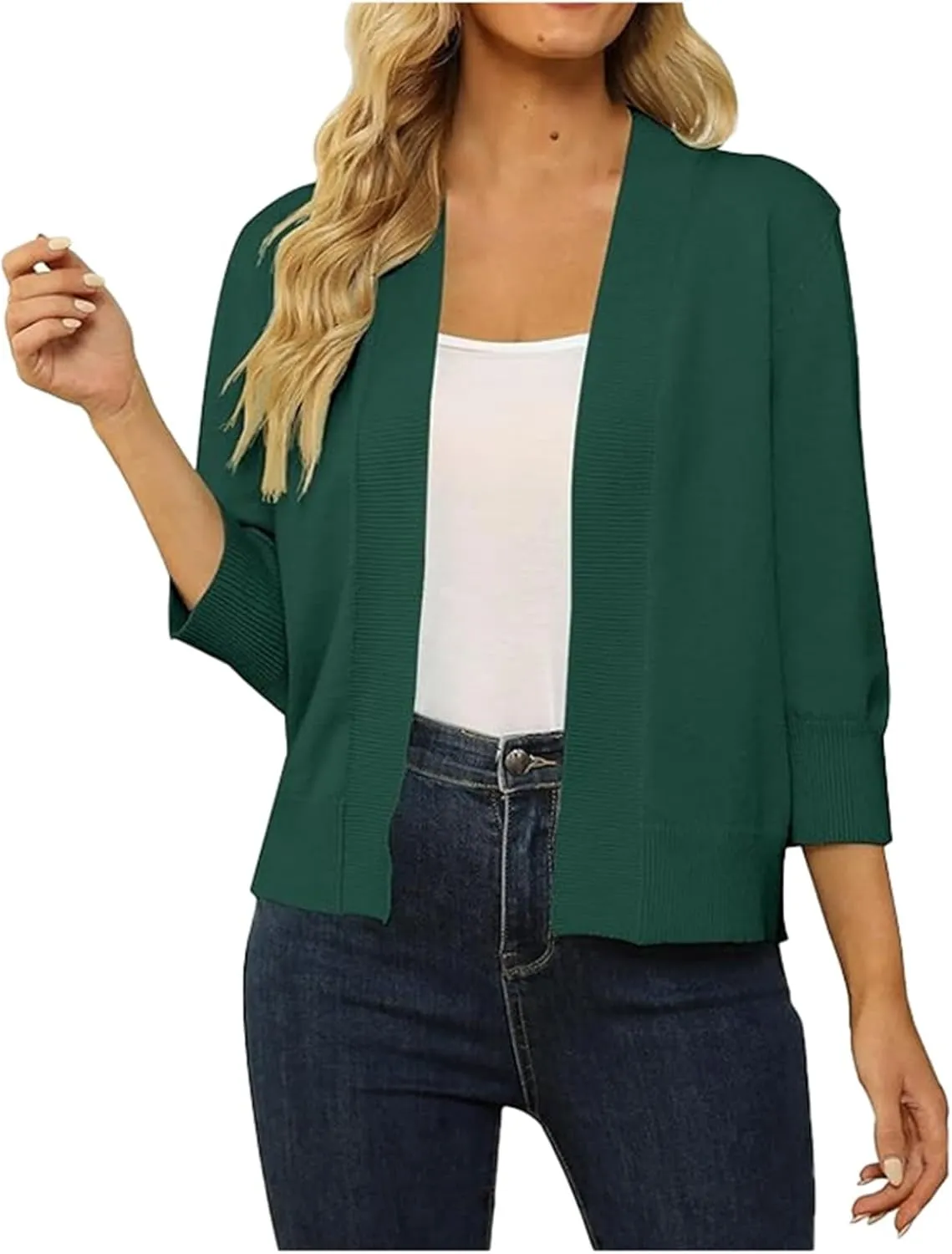 Women's Lightweight Lace Crochet Bolero Cardigan 3/4 Sleeve Knit Shawl Top Plaid Sweater Coats for Women